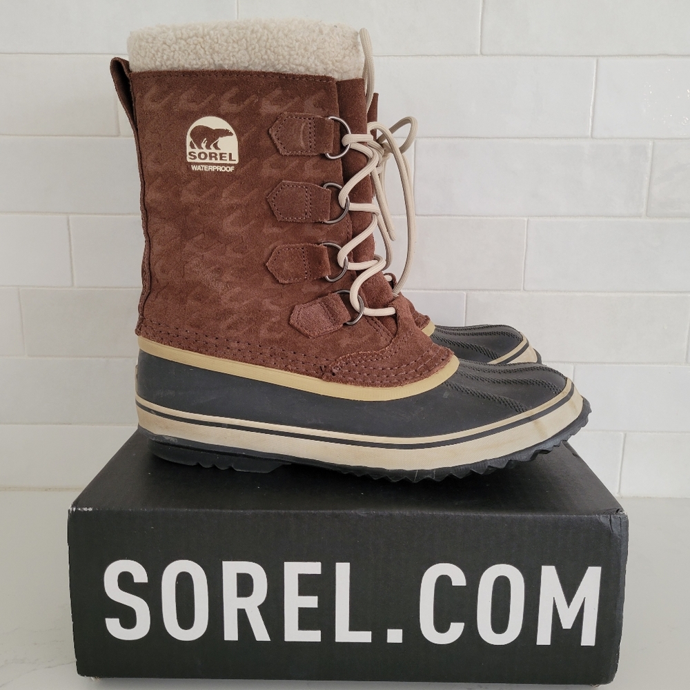 Sorel 1964 Pac Graphic Winter Waterproof Insulated Snow Boots Tobacco Size 9